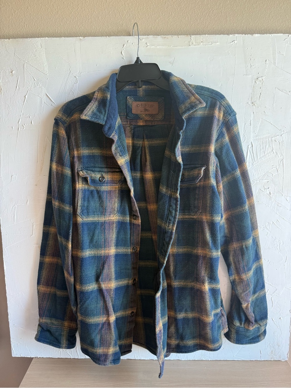 Orvis Men's Blue and Tan Plaid Shirt Jacket